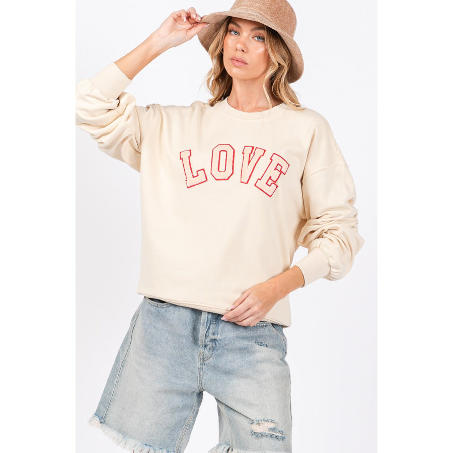 SAGE + FIG LOVE Path Applique Drop Shoulder Sweatshirt Apparel and Accessories