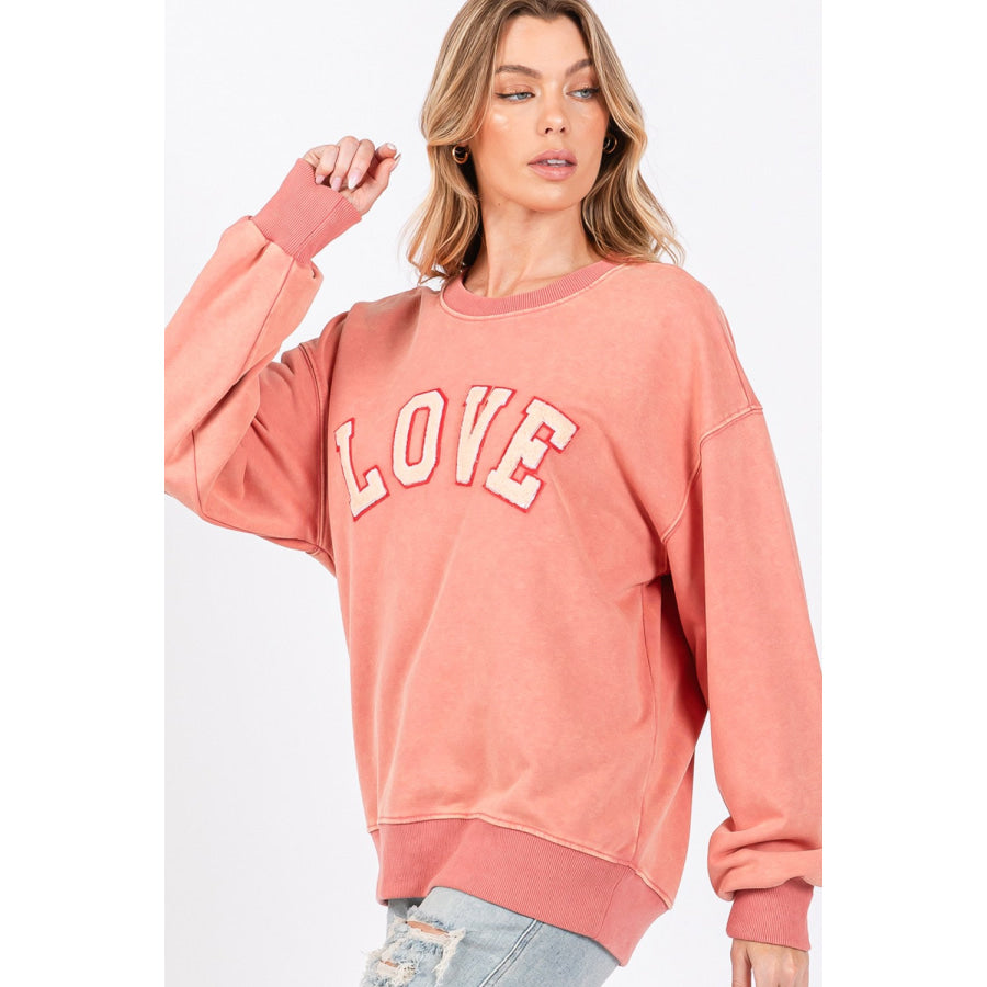 SAGE + FIG LOVE Path Applique Drop Shoulder Sweatshirt Apparel and Accessories