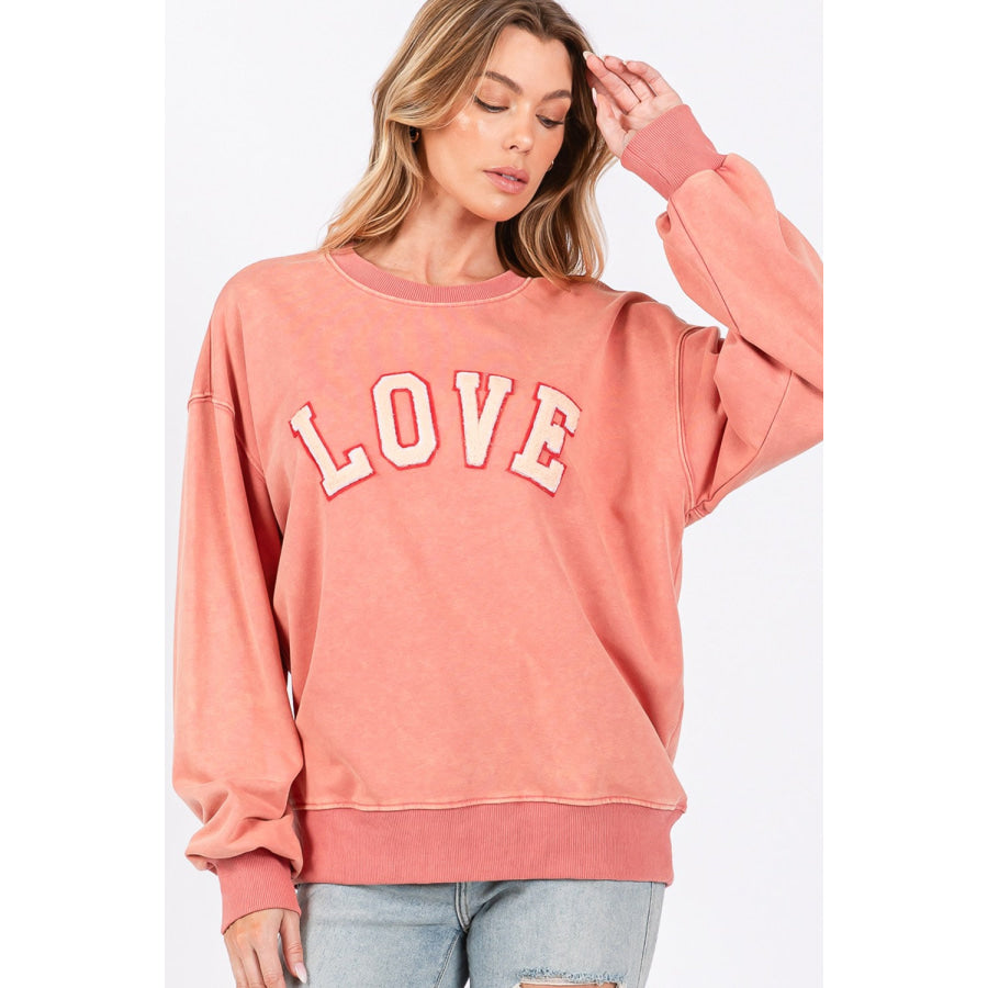 SAGE + FIG LOVE Path Applique Drop Shoulder Sweatshirt Apparel and Accessories