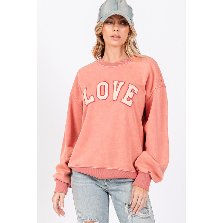 SAGE + FIG LOVE Path Applique Drop Shoulder Sweatshirt Apparel and Accessories