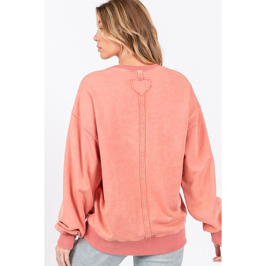 SAGE + FIG LOVE Path Applique Drop Shoulder Sweatshirt Pink Orange / S Apparel and Accessories