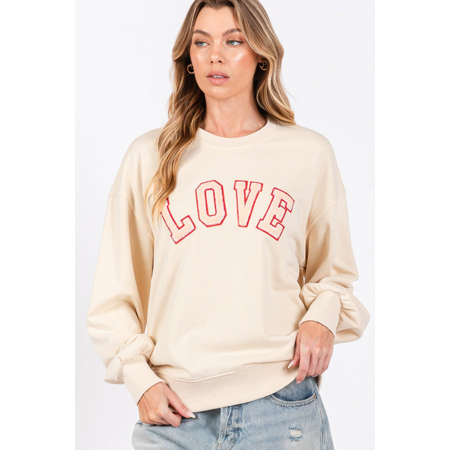 SAGE + FIG LOVE Path Applique Drop Shoulder Sweatshirt Apparel and Accessories