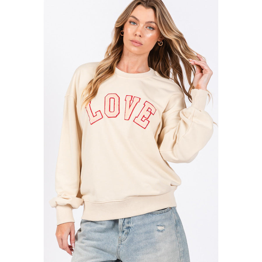 SAGE + FIG LOVE Path Applique Drop Shoulder Sweatshirt Apparel and Accessories