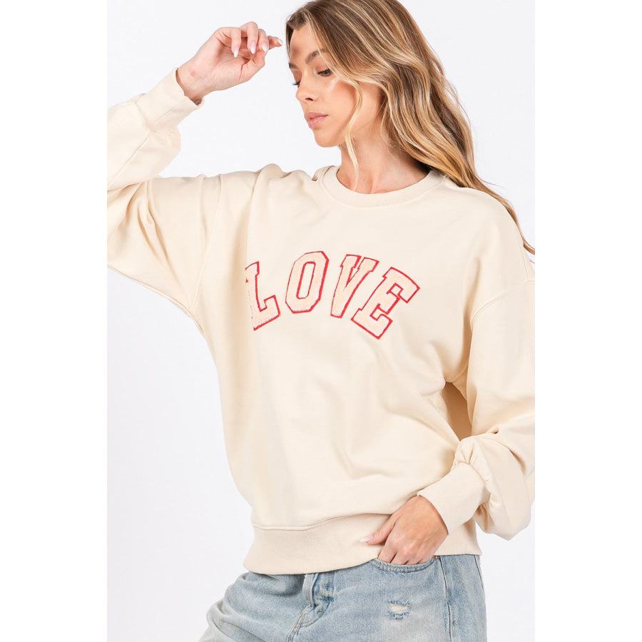 SAGE + FIG LOVE Path Applique Drop Shoulder Sweatshirt Apparel and Accessories