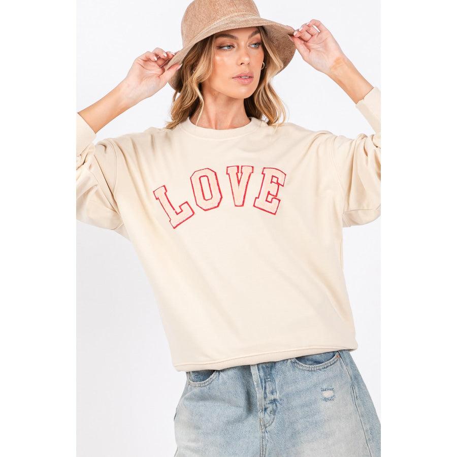 SAGE + FIG LOVE Path Applique Drop Shoulder Sweatshirt Ivory / S Apparel and Accessories