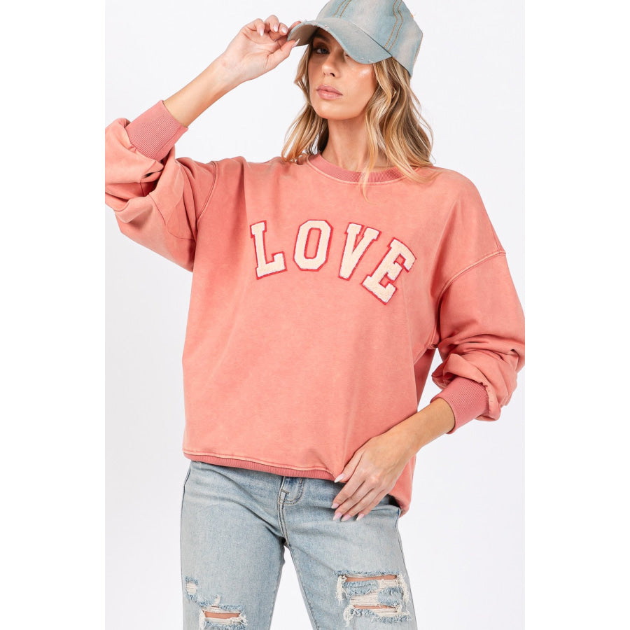 SAGE + FIG LOVE Path Applique Drop Shoulder Sweatshirt Pink Orange / S Apparel and Accessories