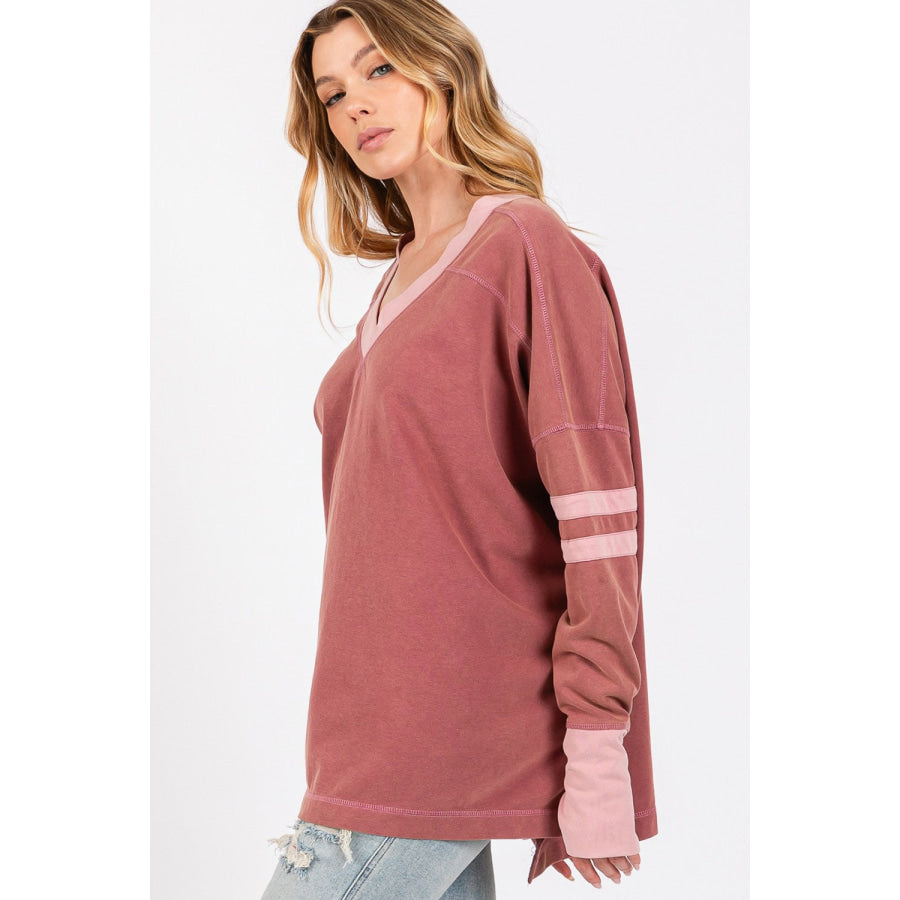 SAGE + FIG Mineral Wash Side Slit Contrast T-Shirt Apparel and Accessories