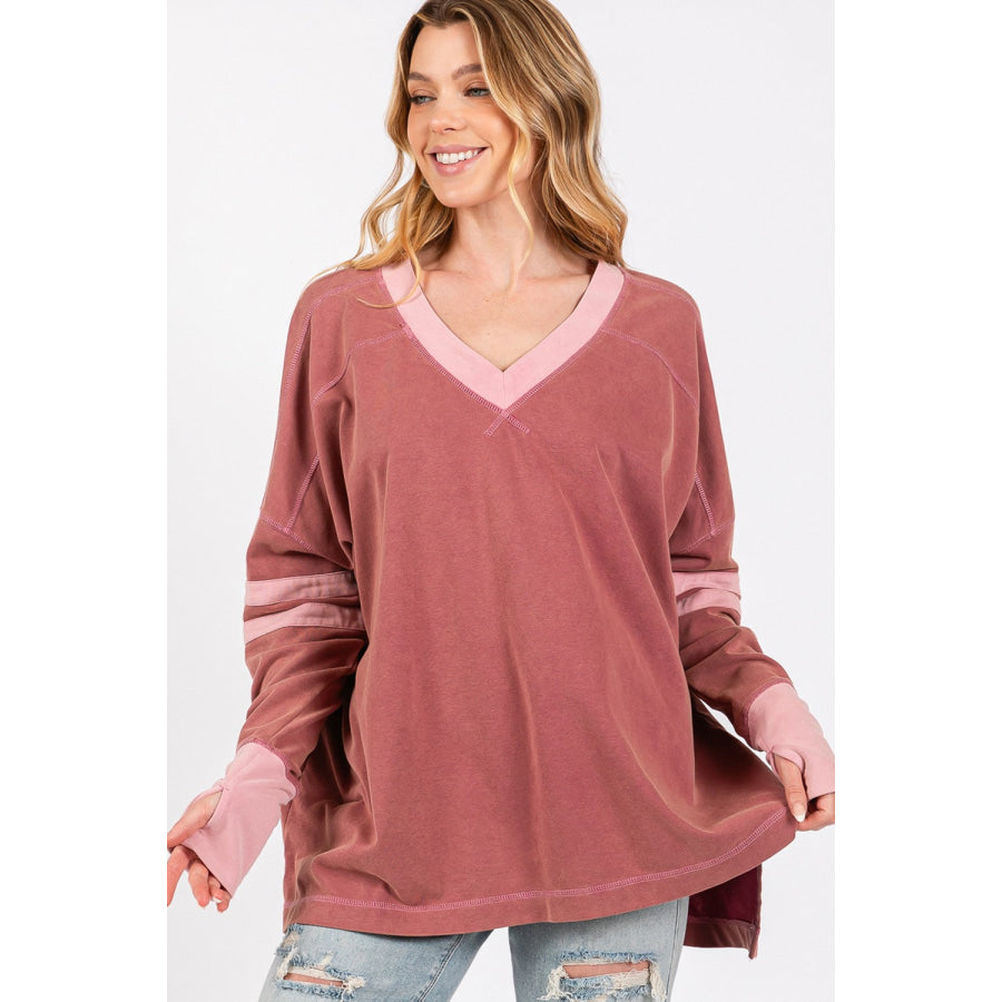 SAGE + FIG Mineral Wash Side Slit Contrast T-Shirt Apparel and Accessories