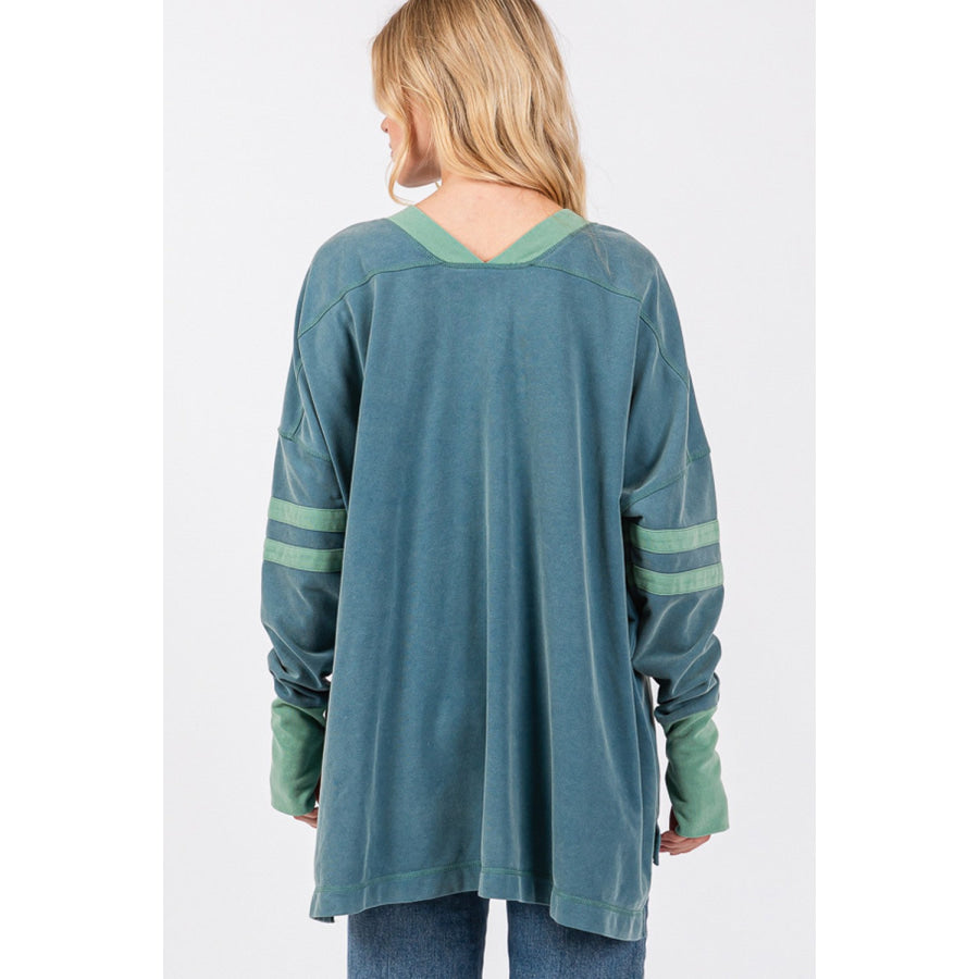 SAGE + FIG Mineral Wash Side Slit Contrast Top Apparel and Accessories