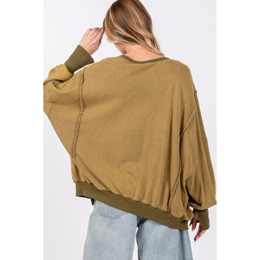 SAGE + FIG Mineral Wash Side Slit Oversized Sweatshirt Apparel and Accessories