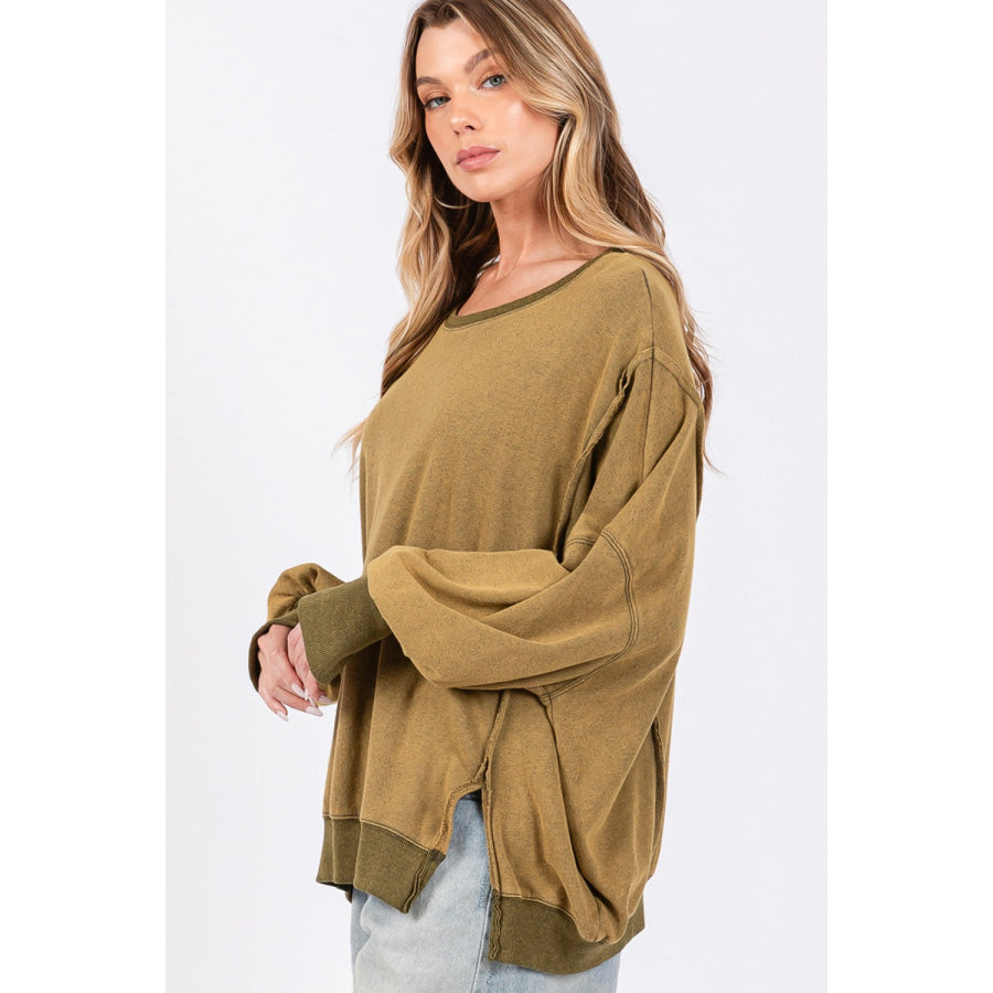 SAGE + FIG Mineral Wash Side Slit Oversized Sweatshirt Apparel and Accessories