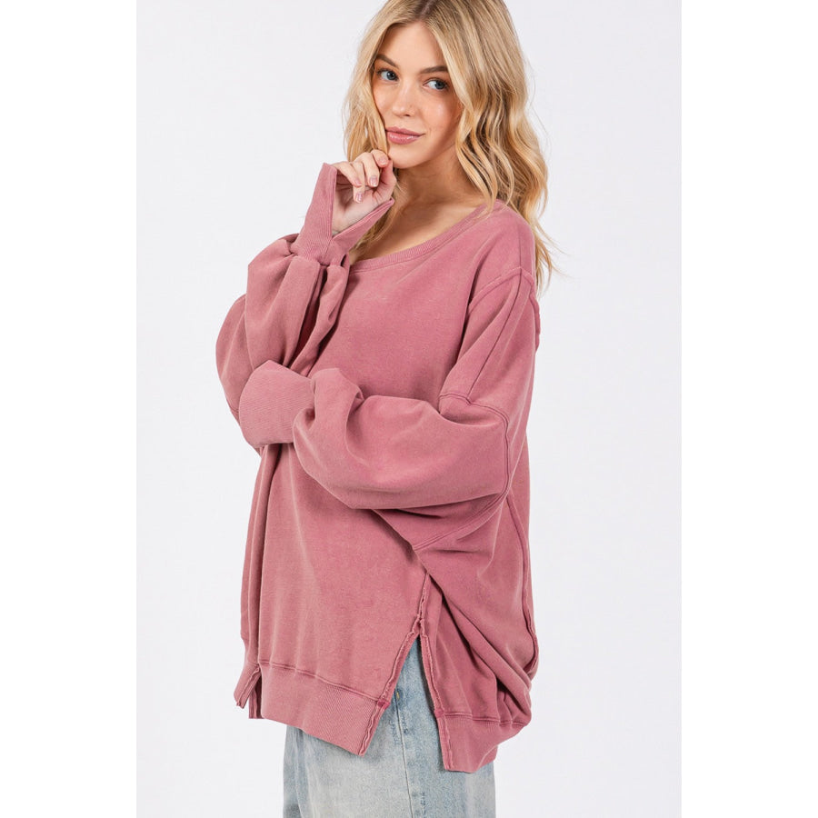 SAGE + FIG Mineral Wash Side Slit Oversized Sweatshirt Apparel and Accessories