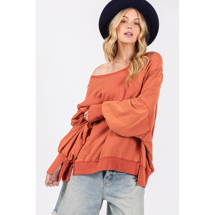 SAGE + FIG Mineral Wash Side Slit Oversized Sweatshirt Apparel and Accessories