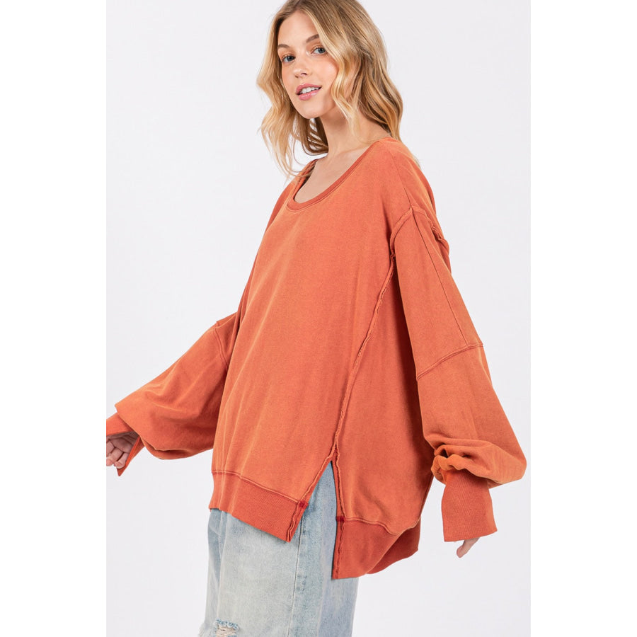 SAGE + FIG Mineral Wash Side Slit Oversized Sweatshirt Apparel and Accessories