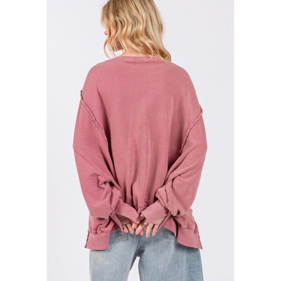 SAGE + FIG Mineral Wash Side Slit Oversized Sweatshirt Apparel and Accessories