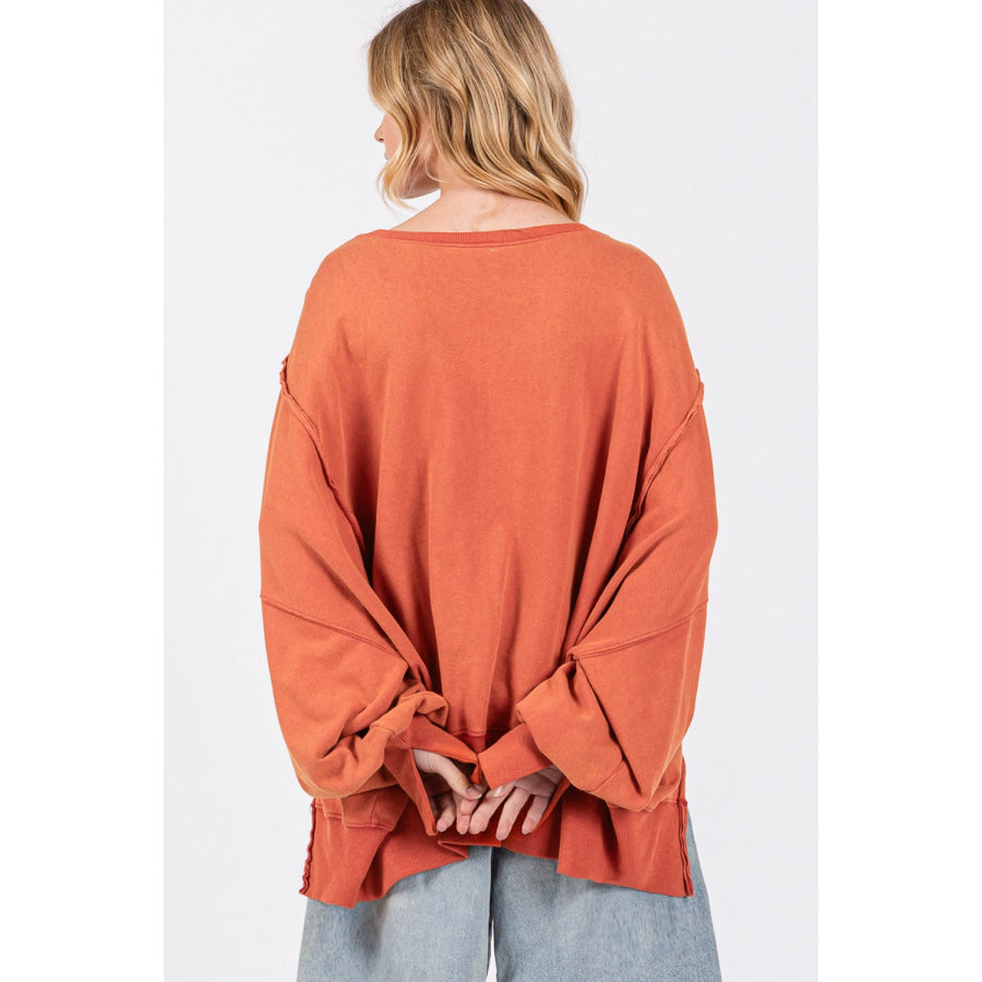 SAGE + FIG Mineral Wash Side Slit Oversized Sweatshirt Apparel and Accessories