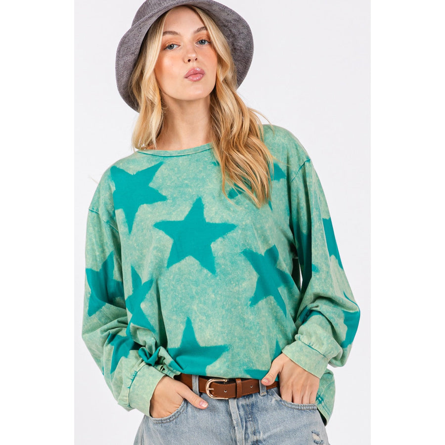 SAGE + FIG Mineral Wash Star Pattern T-Shirt Apparel and Accessories