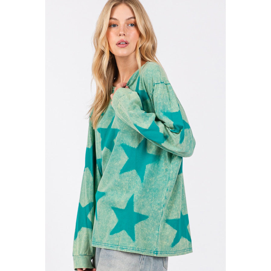 SAGE + FIG Mineral Wash Star Pattern T-Shirt Apparel and Accessories