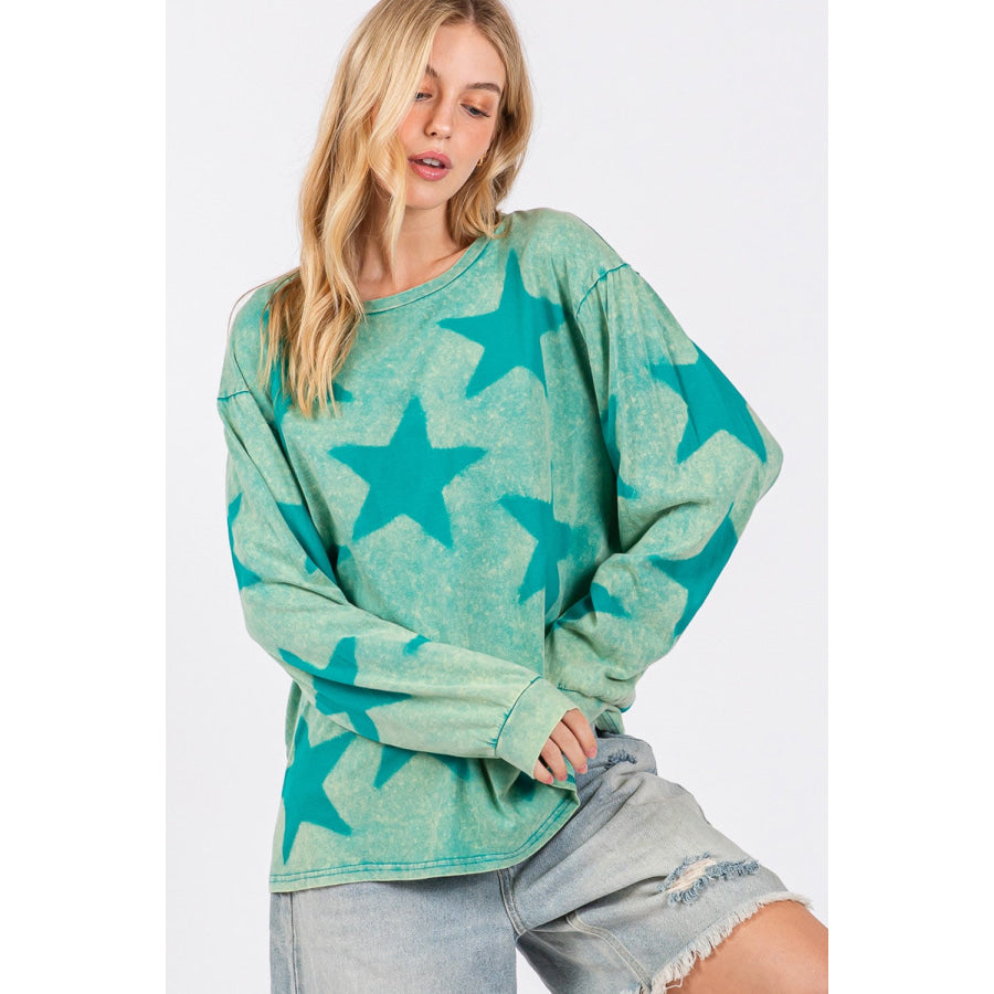 SAGE + FIG Mineral Wash Star Pattern T-Shirt Apparel and Accessories