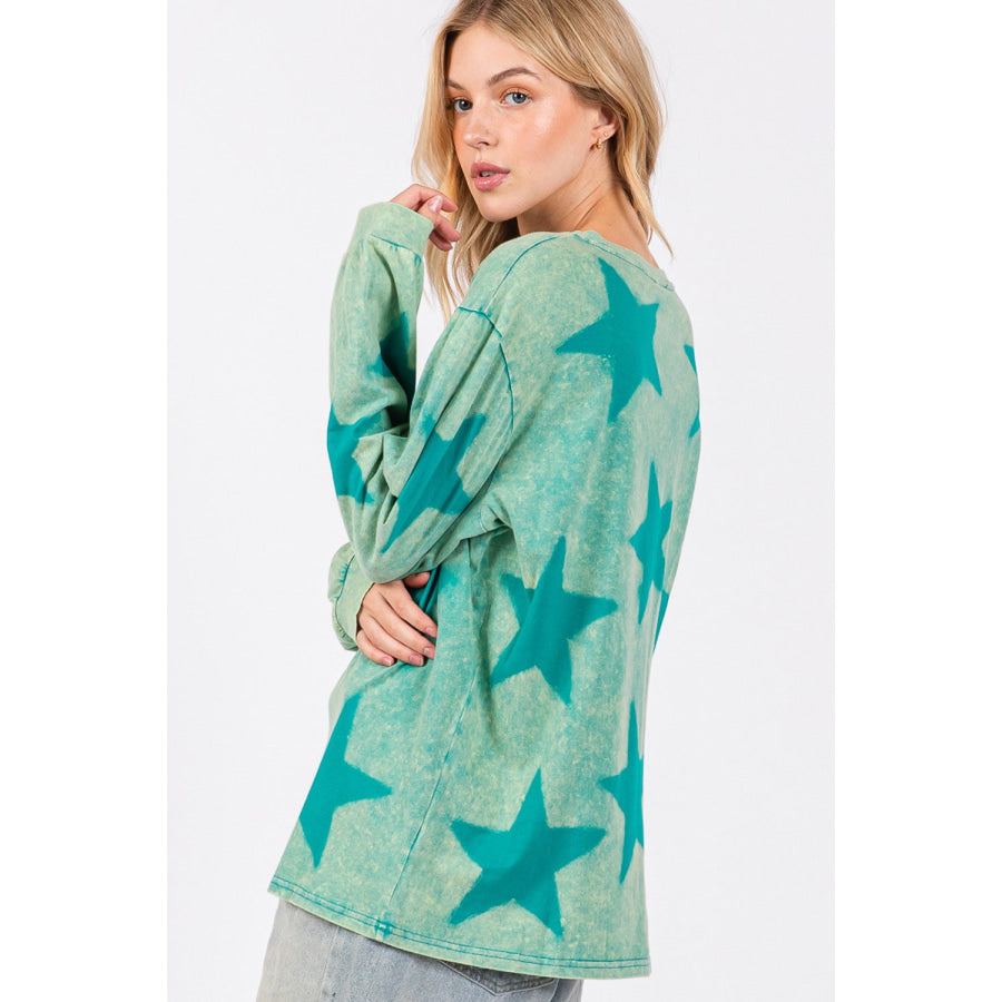 SAGE + FIG Mineral Wash Star Pattern T-Shirt Apparel and Accessories