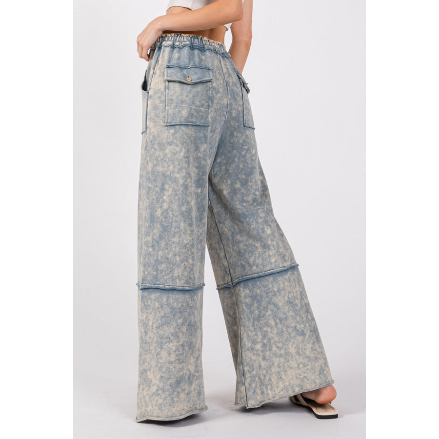 SAGE + FIG Mineral Washed Terry Wide Leg Pants Apparel and Accessories