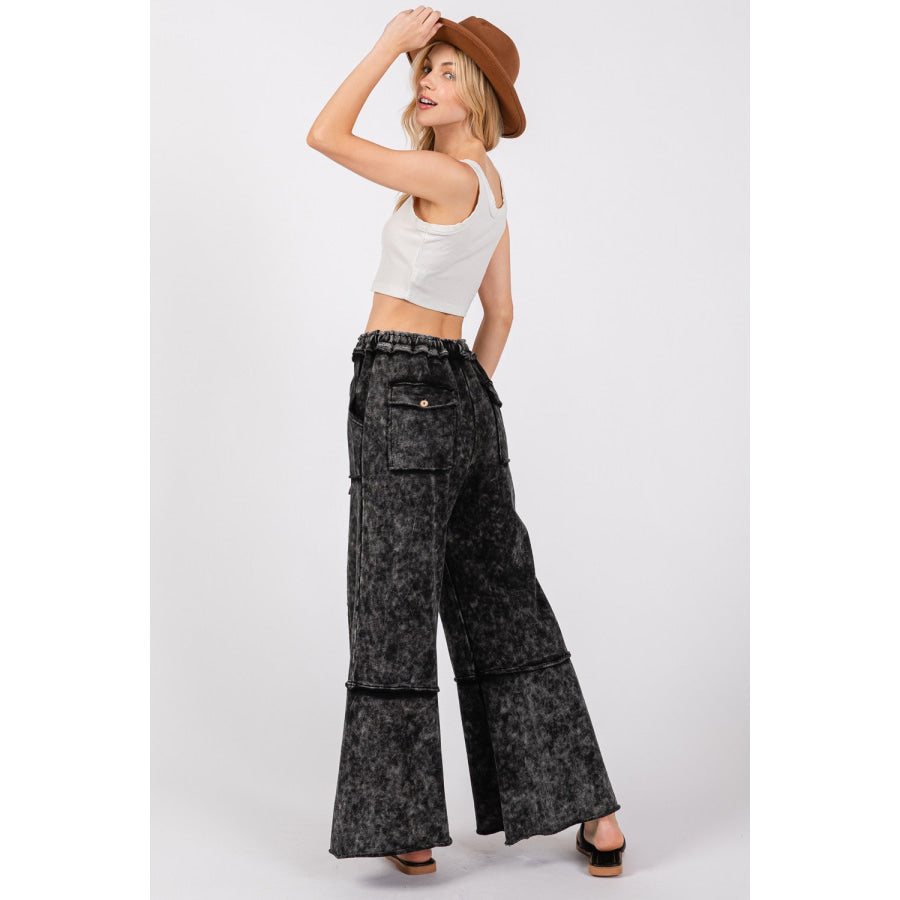 SAGE + FIG Mineral Washed Terry Wide Leg Pants Apparel and Accessories