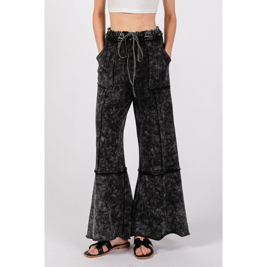 SAGE + FIG Mineral Washed Terry Wide Leg Pants Apparel and Accessories