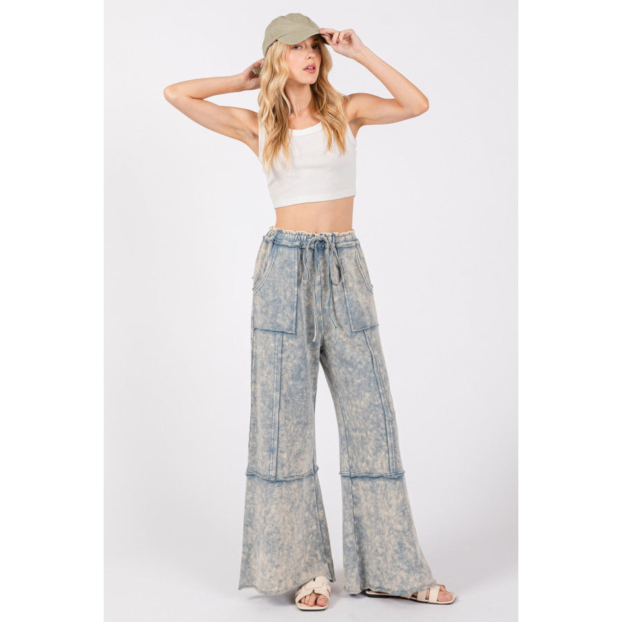 SAGE + FIG Mineral Washed Terry Wide Leg Pants Apparel and Accessories