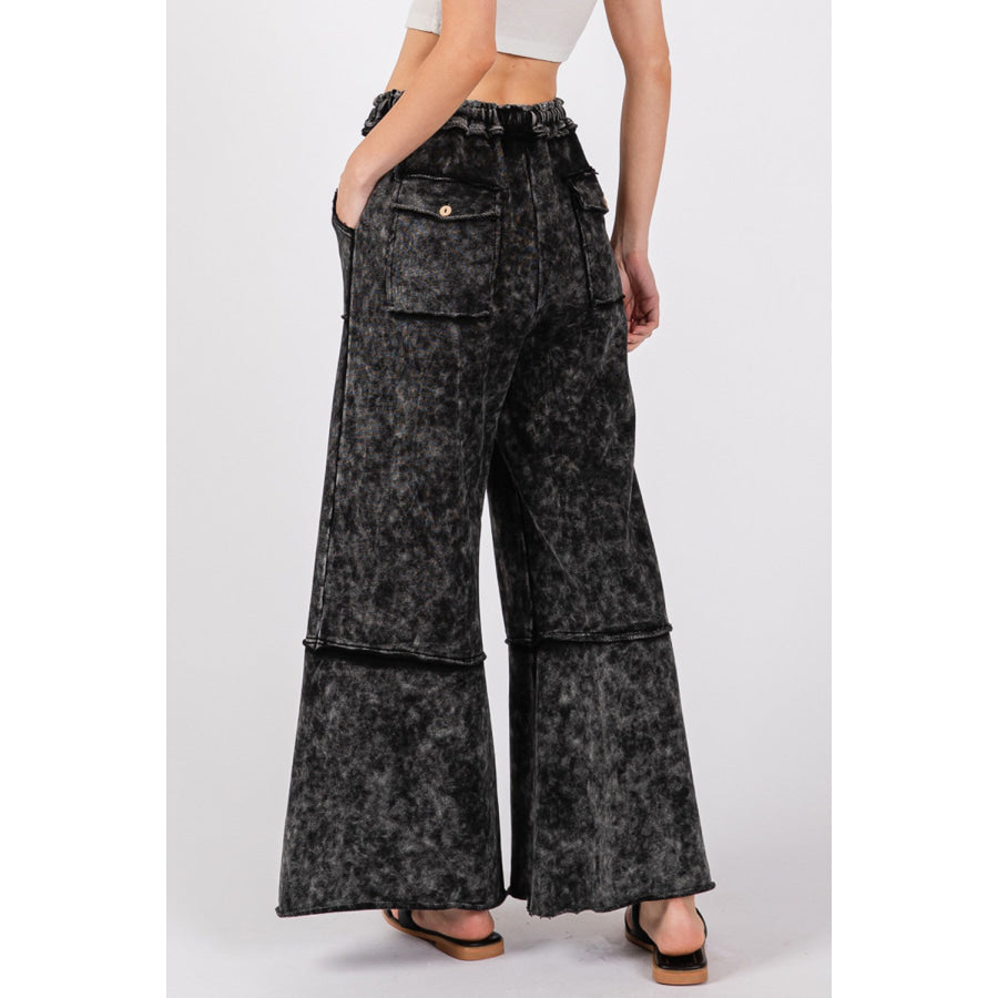 SAGE + FIG Mineral Washed Terry Wide Leg Pants Apparel and Accessories