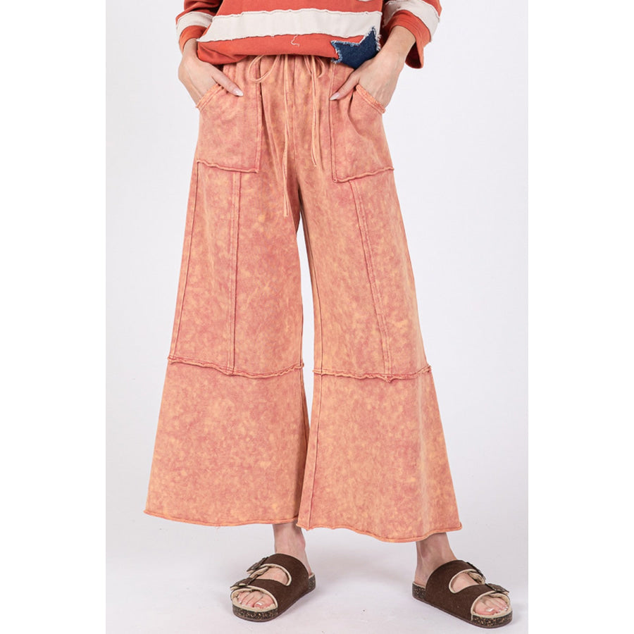 SAGE + FIG Mineral Washed Terry Wide Leg Pants Apparel and Accessories