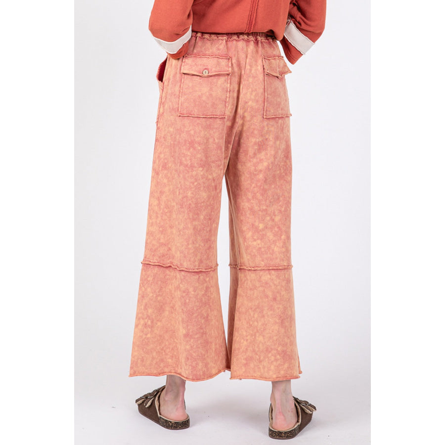 SAGE + FIG Mineral Washed Terry Wide Leg Pants Apparel and Accessories