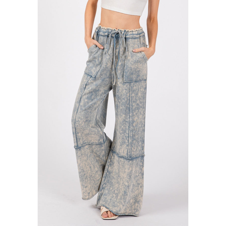 SAGE + FIG Mineral Washed Terry Wide Leg Pants Apparel and Accessories