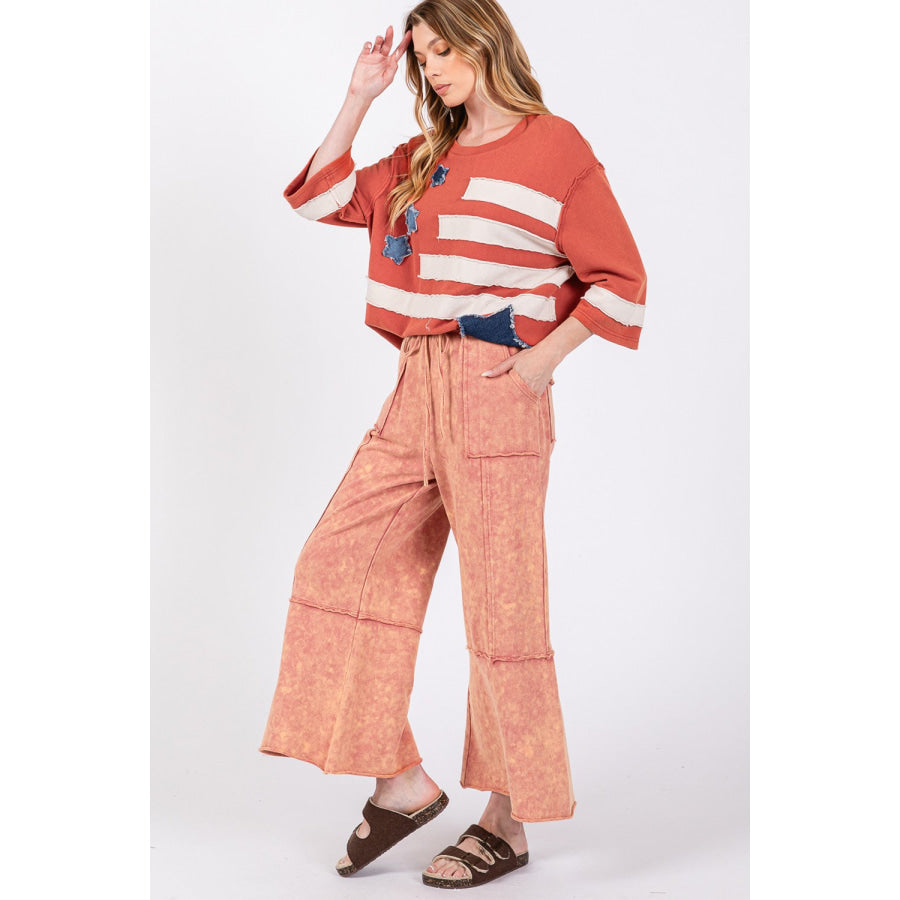 SAGE + FIG Mineral Washed Terry Wide Leg Pants Apparel and Accessories