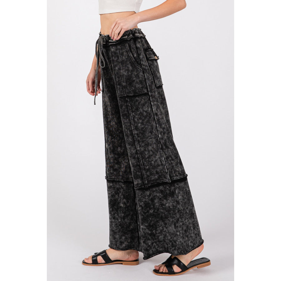 SAGE + FIG Mineral Washed Terry Wide Leg Pants Apparel and Accessories