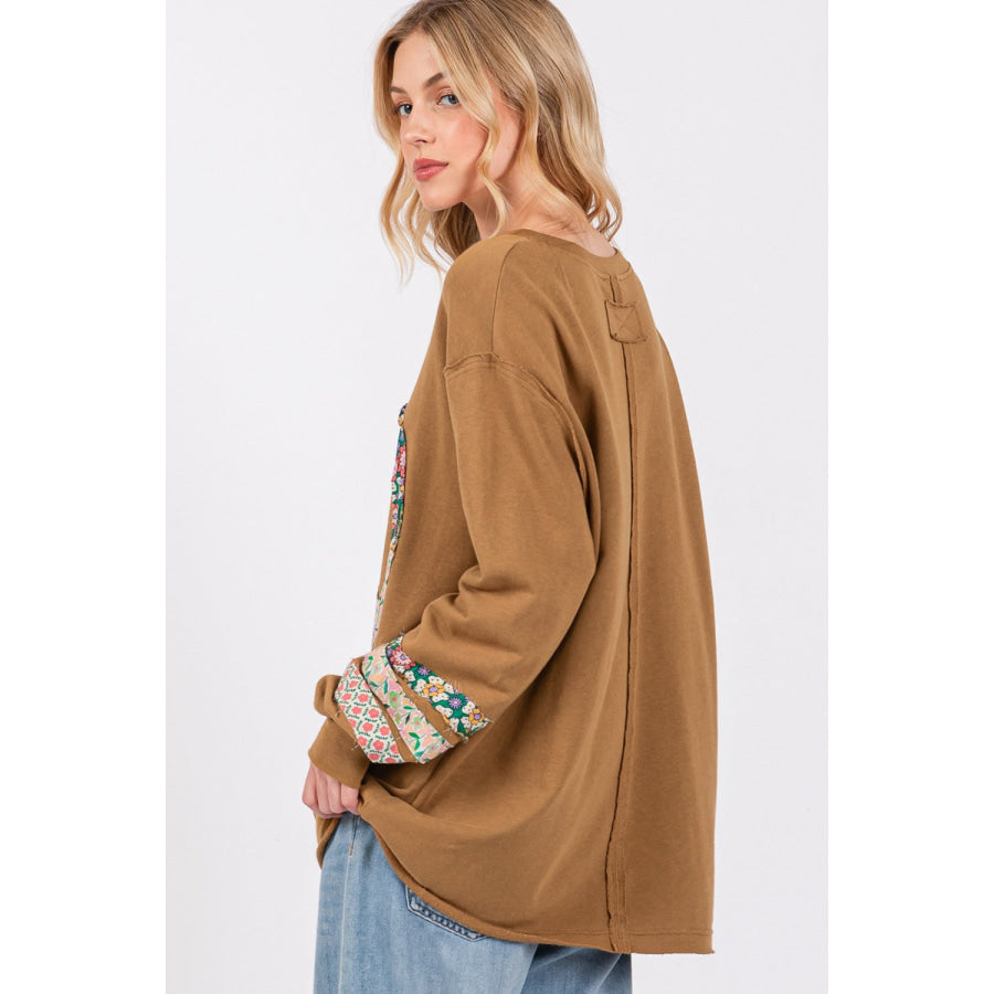 SAGE + FIG Peace Applique Patch Long Sleeve Top Apparel and Accessories