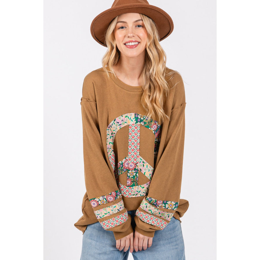 SAGE + FIG Peace Applique Patch Long Sleeve Top Apparel and Accessories