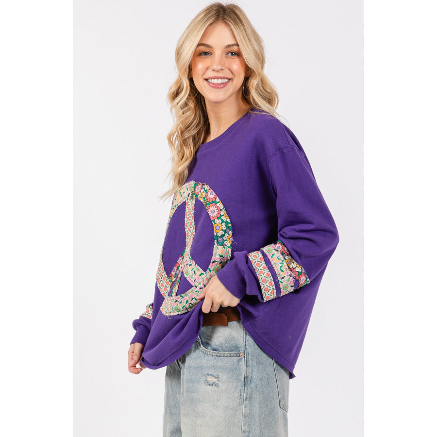 SAGE + FIG Peace Applique Patch Long Sleeve Top Apparel and Accessories