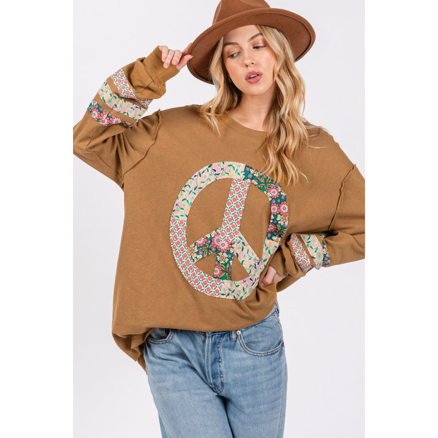 SAGE + FIG Peace Applique Patch Long Sleeve Top Apparel and Accessories