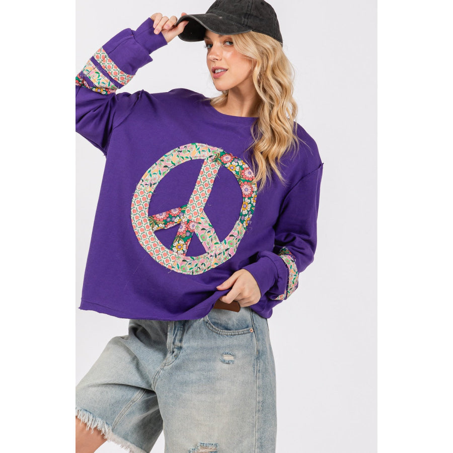 SAGE + FIG Peace Applique Patch Long Sleeve Top Apparel and Accessories