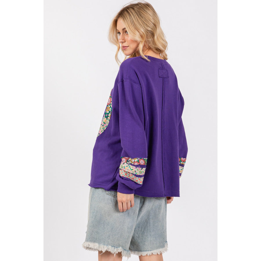 SAGE + FIG Peace Applique Patch Long Sleeve Top Apparel and Accessories