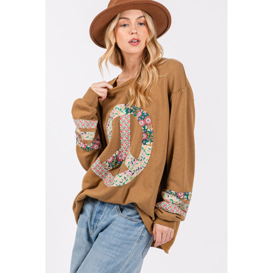 SAGE + FIG Peace Applique Patch Long Sleeve Top Apparel and Accessories