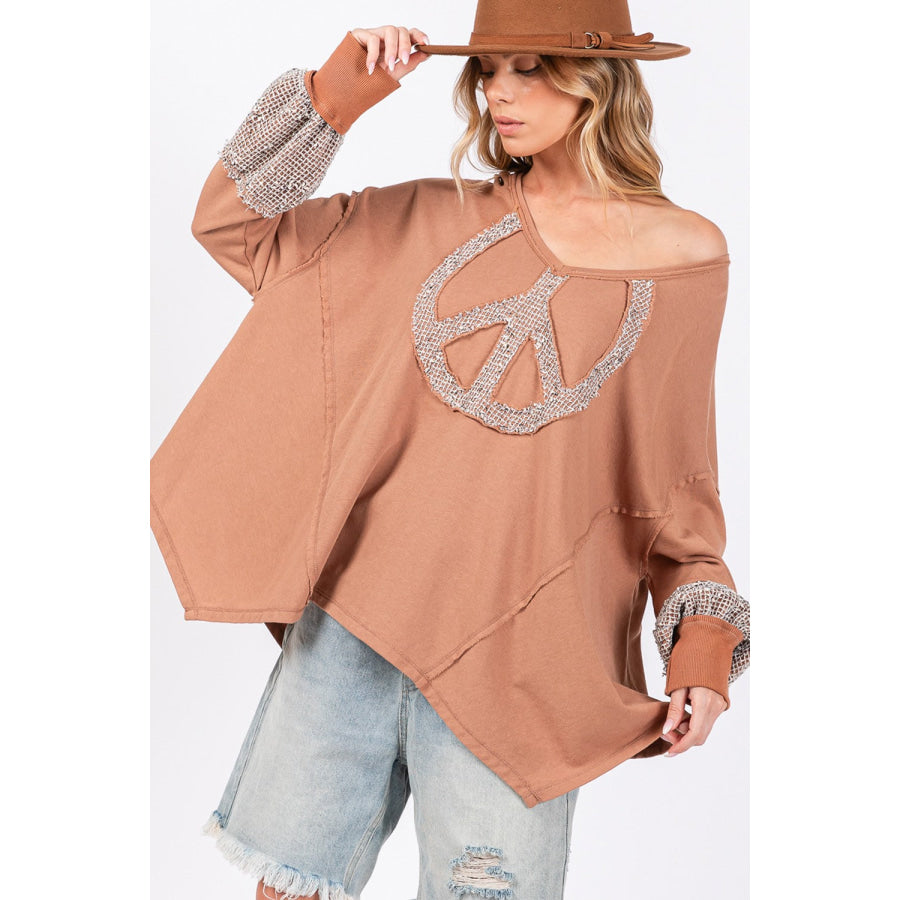 SAGE + FIG Peace Sign Mineral Wash Terry Top Apparel and Accessories