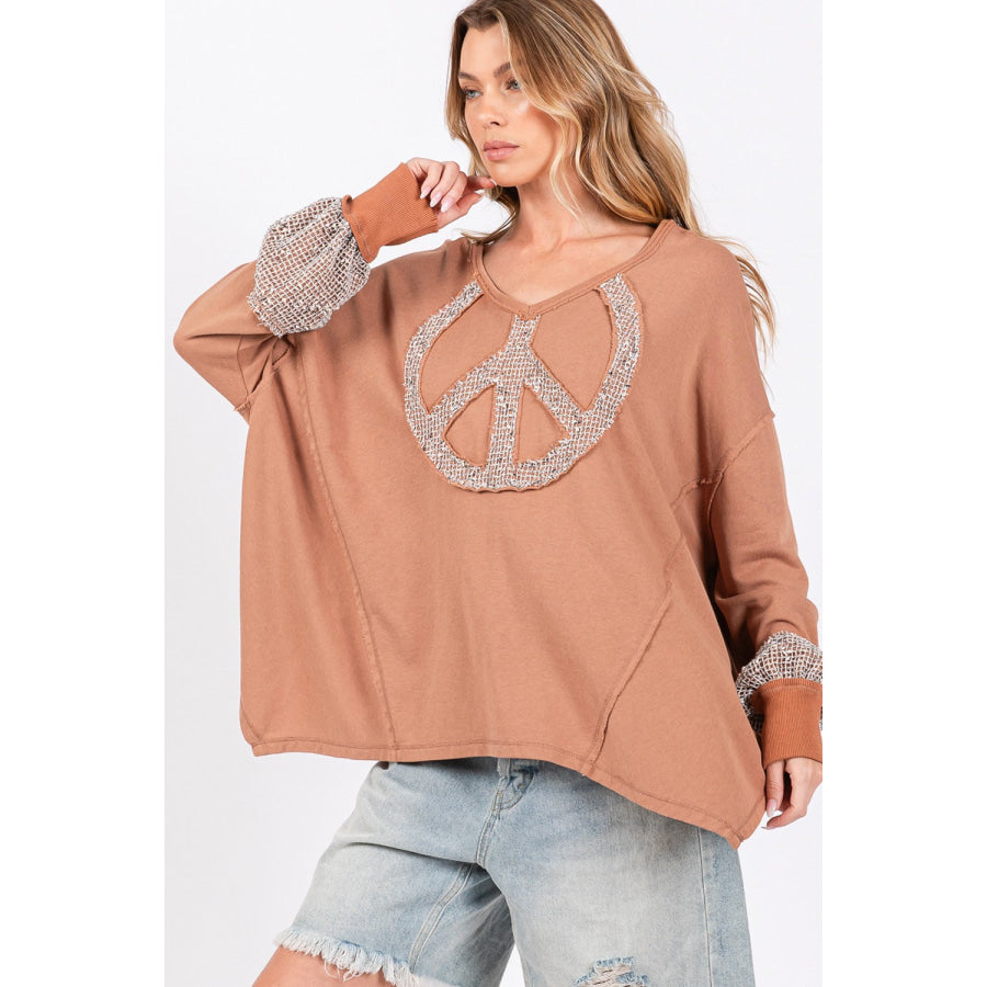 SAGE + FIG Peace Sign Mineral Wash Terry Top Apparel and Accessories