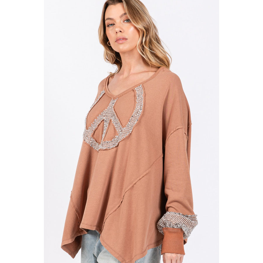 SAGE + FIG Peace Sign Mineral Wash Terry Top Apparel and Accessories