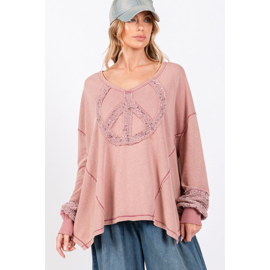 SAGE + FIG Peace Sign Mineral Wash Terry Top Apparel and Accessories