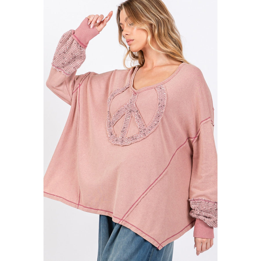 SAGE + FIG Peace Sign Mineral Wash Terry Top Apparel and Accessories