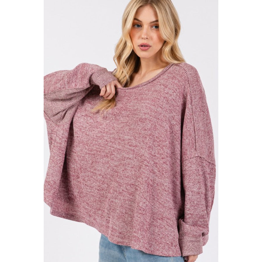 SAGE + FIG Round Neck Batwing Sleeve Oversize Top Apparel and Accessories