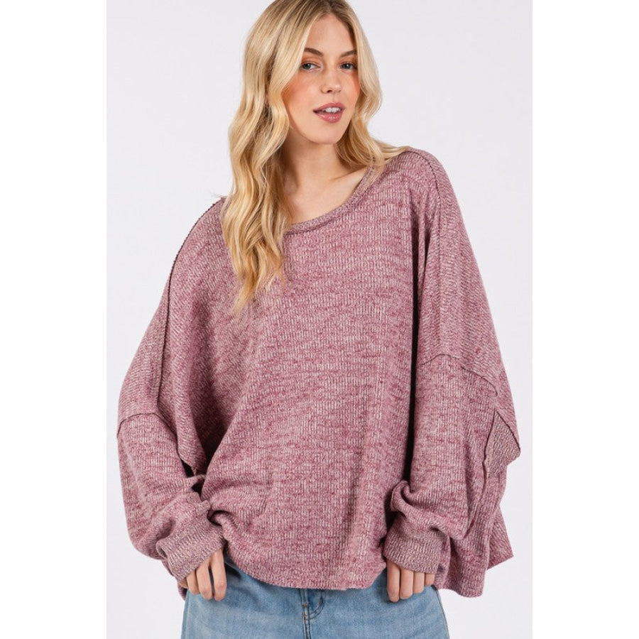 SAGE + FIG Round Neck Batwing Sleeve Oversize Top Apparel and Accessories