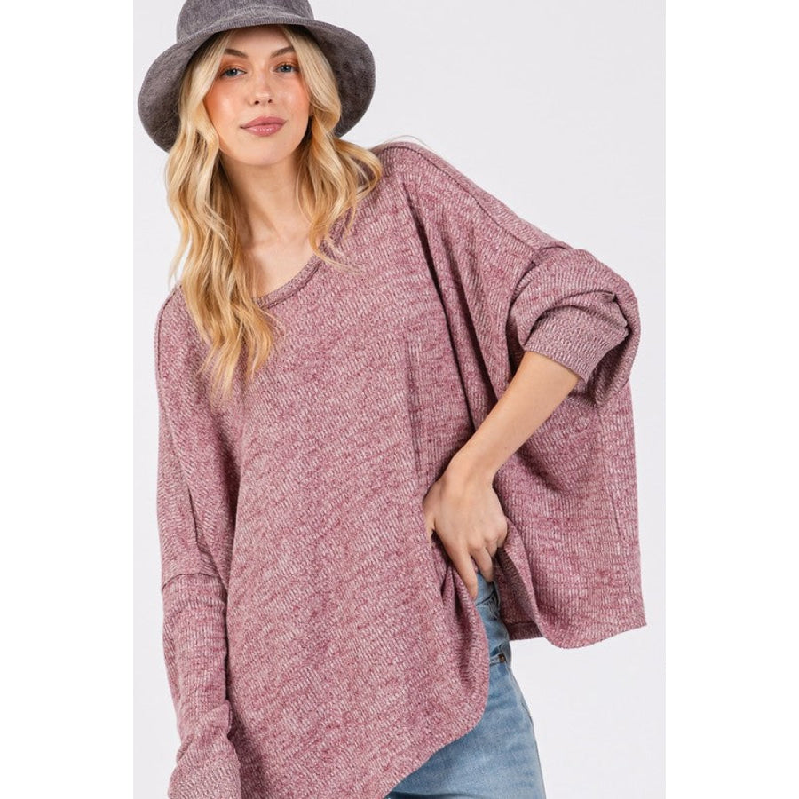 SAGE + FIG Round Neck Batwing Sleeve Oversize Top Mulberry / S Apparel and Accessories