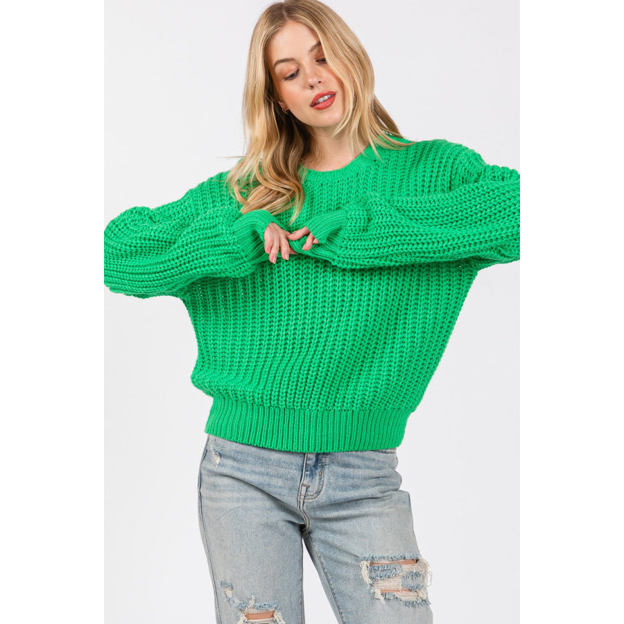 SAGE + FIG Round Neck Drop Shoulder Sweater Apparel and Accessories